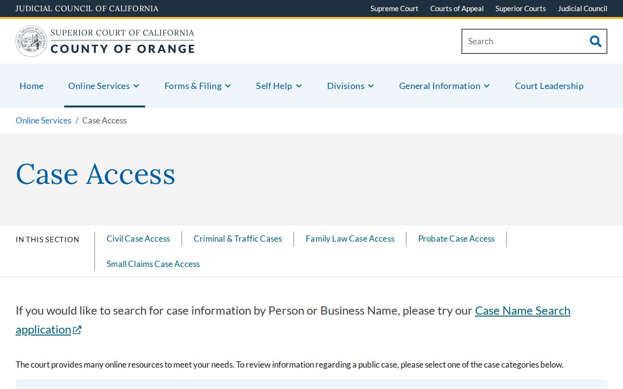 Placentia people search through Orange County court case access