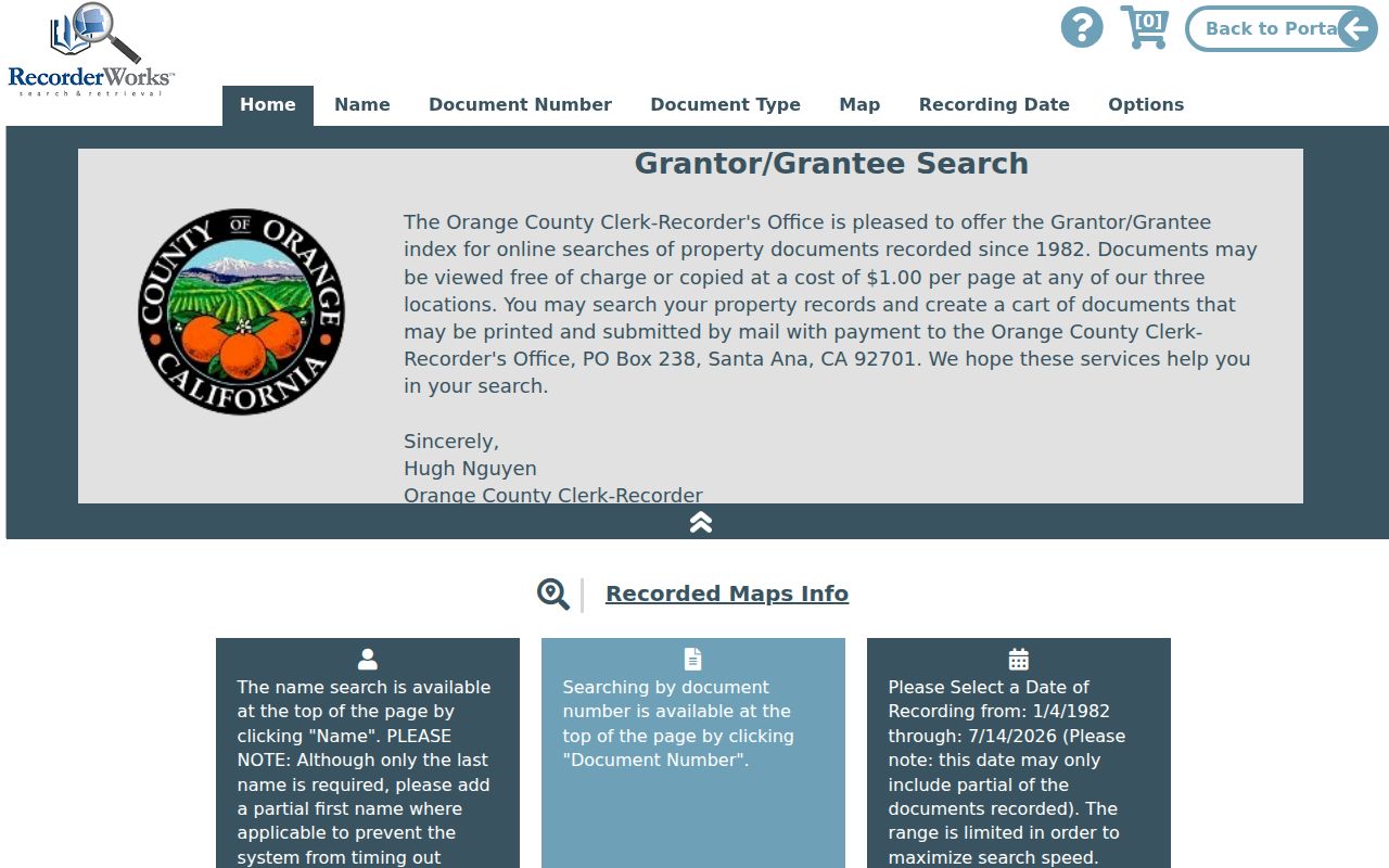Placentia people search through Orange County RecorderWorks
