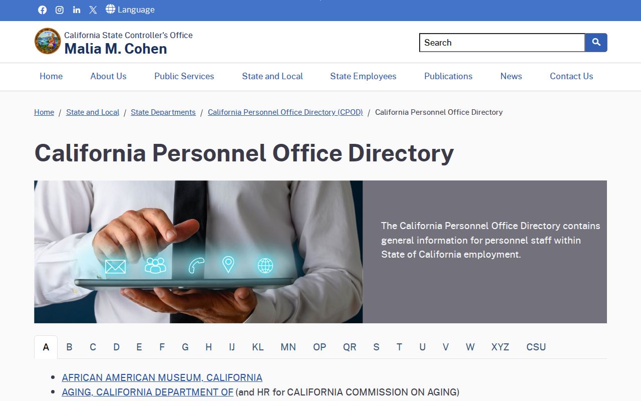 California Personnel Office Directory agency index