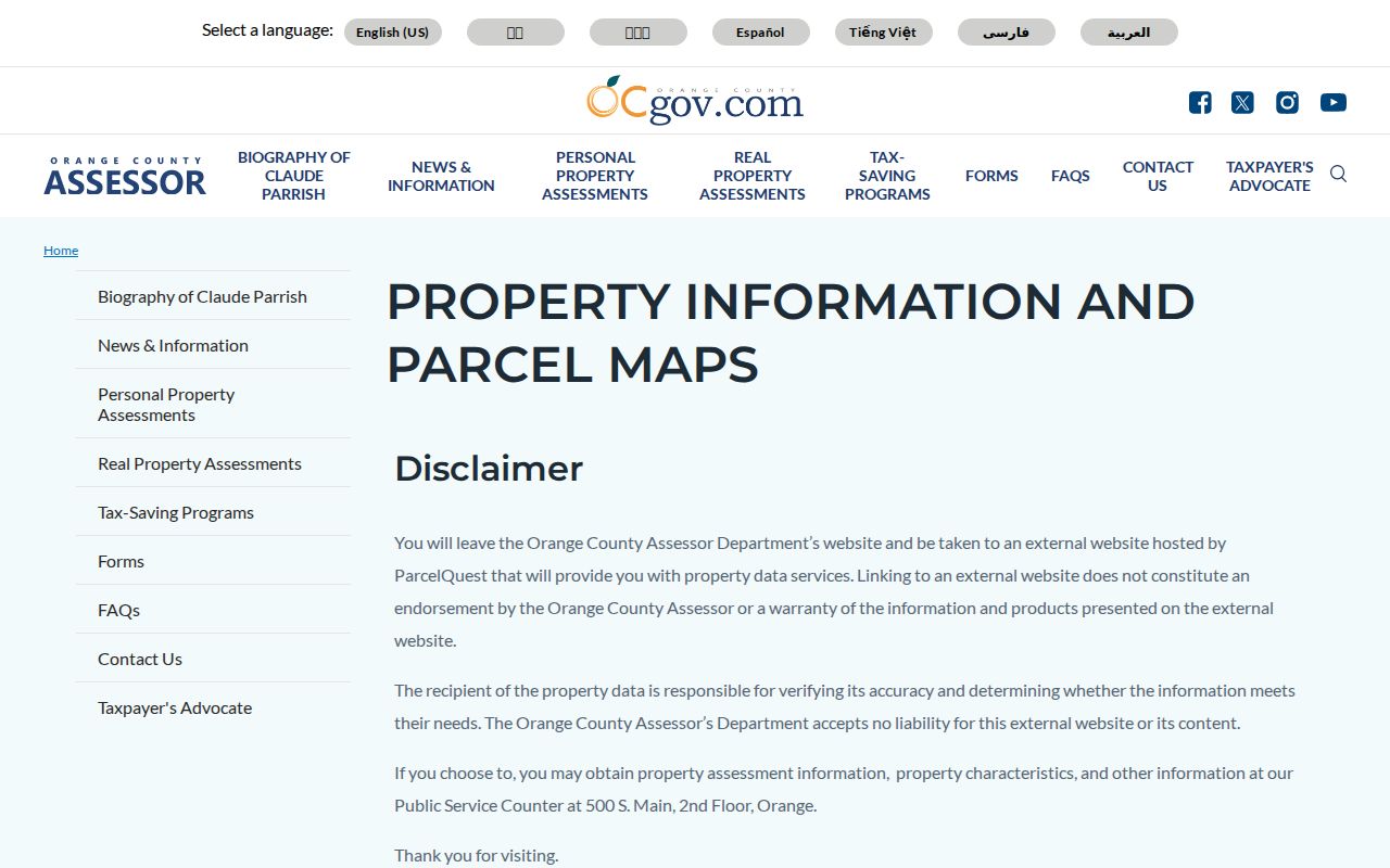 Placentia public records access through the Orange County Assessor property gateway